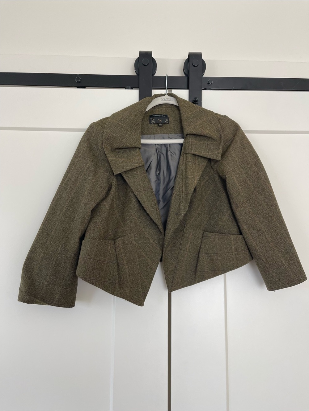 Cropped Plaid Jacket - Olive